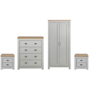 Wooden 4 Piece Furniture Set Wardrobe Chest of Drawers Bedsides Highgate - Grey by Birlea