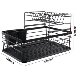 Dish Drainer for Kitchen Counter with Drainboard and Utensil Holder - Black by Livingandhome