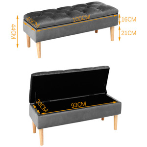 Velvet Ottoman Storage Bench - Grey by Livingandhome