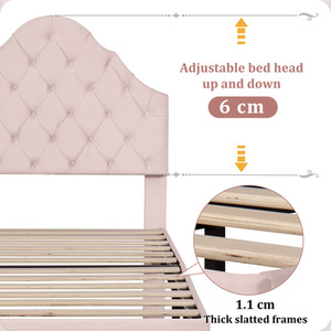 Upholstered Bed with Height-adjustable Headboard - Pink / 90cm by Abrihome