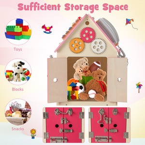 Wooden Busy House Toy - Pink by Costway