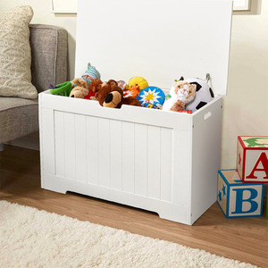 Wooden Toy Organizer with Lid - White by Livingandhome
