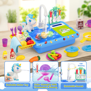 Kitchen Play Sink with Running Water - Blue