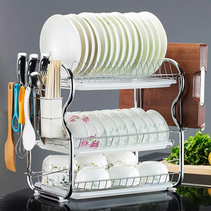 Kitchen 3-Tier Dish Drainer with Draining Tray - Silver by lifeideas