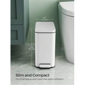 SONGMICS Slim Pedal Bathroom Bin with Soft Close - White by SONGMICS