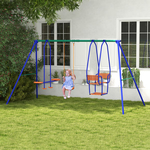 Outsunny 3 in 1 Swing Set with Single Swing Glider Rocking Chair Swing - Blue by Outsunny