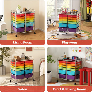 12 Drawers Rolling Storage Cart with 4 Wheels and Brakes - Red by Costway