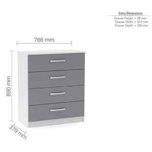 Wooden 4 Piece Furniture Set Wardrobe Chest of Drawers Bedsides Lynx - White & Grey by Birlea