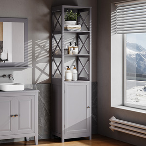 Freestanding Wooden Bathroom Tall Cabinet - Grey by Livingandhome