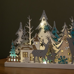 Christmas Wooden Reindeer Scene Silhouette with 10 Warm White LEDs - Brown by Samuel Alexander