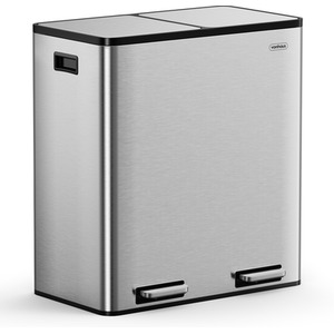 2 Compartment Stainless Steel Recycling Pedal Bin - Silver by VonHaus