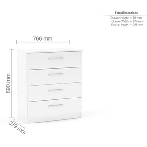 Wooden 4 Piece Furniture Set Wardrobe Chest of Drawers Bedsides Lynx - White by Birlea