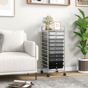 10 Drawer Rolling Storage Cart - Black by Costway