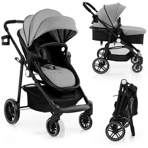 2 in 1 High Landscape Stroller Foldable Toddler Stroller - Grey by Costway