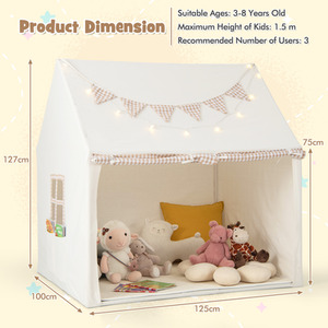 Kids Playhouse Tent with Padded Mat - Beige by Costway