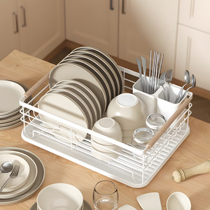 Iron Dish Drainer Drip Tray - White by Livingandhome