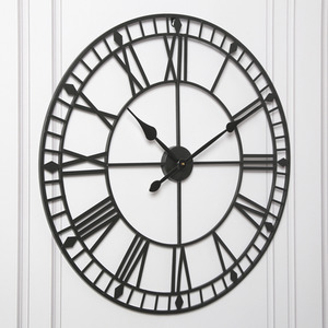 Skeleton Large Wall Clock with Roman Numerals - Black by Home Garden Direct