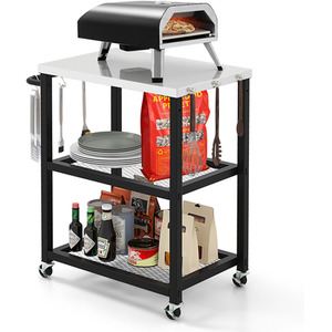 3-Tier Outdoor Grill Cart on Wheels - Black by Costway