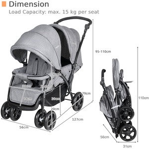 Portable Double Seat Baby Stroller - Grey by Costway