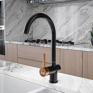 Mixer Tap with Rotating Neck - Black + Gold by Livingandhome