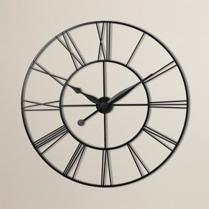 Large Vintage Cut-Out Metal Wall Clock - Grey Black by Livingandhome