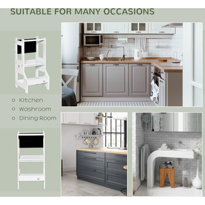 HOMCOM 2-in-1 Kids Step Stool, Toddler Table and Chair Set - White by HOMCOM