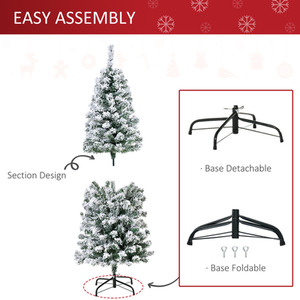 HOMCOM Prelit Artificial Snow Flocked Christmas Tree with LED Light - Green, White / 5ft by HOMCOM