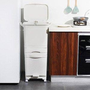 Dry Wet Waste Recycling Pedal Classified Bin Kitchen Storage Trolley Cart - White / 42l by Livingandhome