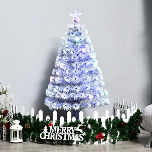 HOMCOM Artificial Fibre Optic Christmas Tree with 21 LEDs - White / 6ft by HOMCOM