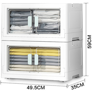 Collapsible Storage Boxes with Lid and Door - White / 59cm by Livingandhome