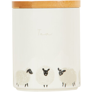 Highland Flock Canister with Bamboo Lid - White / Tea