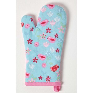 Birds and Flowers Pink Cotton Oven Glove - Pink by Homescapes