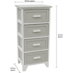 JVL Abingdon 4 Drawer Willow Storage Unit - Grey by JVL