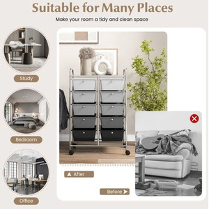 10-Drawer Storage Cart Rolling Cart - Black Gradient by Costway