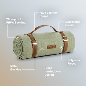 Picnic Blanket with Faux Leather Carry Handle - Beige / 180cm by VonShef