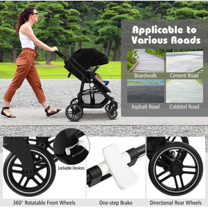 2 in 1 High Landscape Stroller Foldable Toddler Stroller - Black by Costway