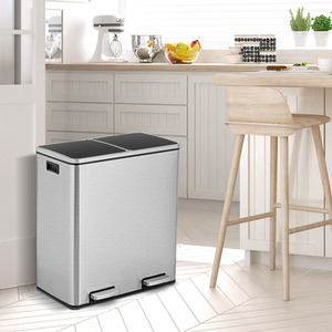 60L Step Trash Garbage Can - Silver by Costway