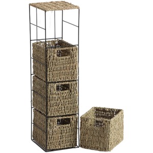 Ankara Wicker 4 Drawer Tower Storage Unit - Natural & Black by Home Source