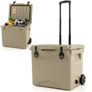 Mobile Ice Chest Box with Wheels - Brown by Costway