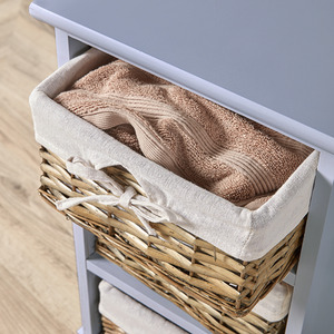 Home Source Lichfield 3 Willow Basket Drawer Chest Storage Unit - Grey by Home Source