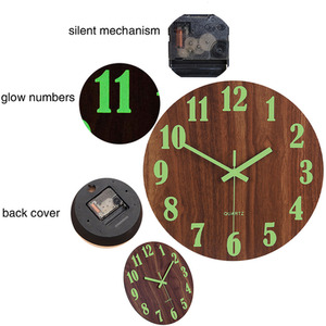 Wooden Luminous Quartz Non-Ticking Clock - Brown by Livingandhome