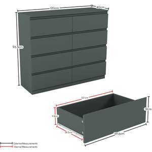 Denver Bedroom Set (2 Drawer Bedside(x2), 8 Drawer Chest, 2 Door Wardrobe) by Vida Designs