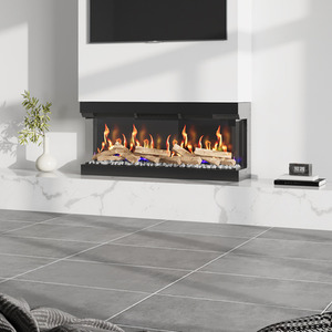Three-Sided Smart Electric Fireplace with Remote Control - Black / 125cm by Livingandhome