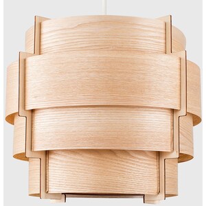 Brown Modern Wood Veneer Stepped Drum Ceiling Pendant Light Shades - Brown by ValueLights