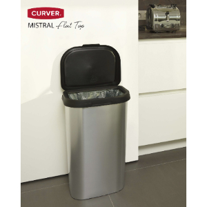 Curver Metal Effect Mistral Swing Bin Silver 50 Litre by Curver