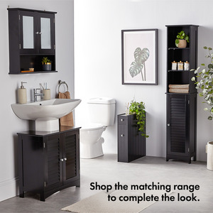 Shrewsbury Tall Bathroom Cabinet with Shutter Style Door - Black by VonHaus