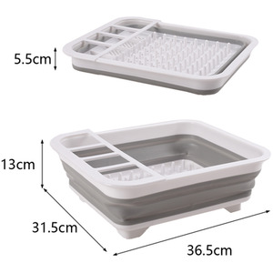 Collapsible Dish Drainer with Drainer Board Foldable Drying Rack Set for Kitchen - Grey by Livingandhome