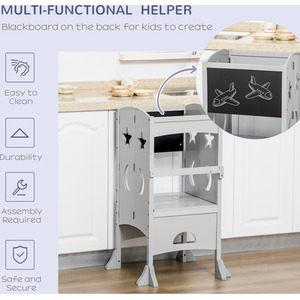 HOMCOM Kids Step Stool Toddler Kitchen Stool with Blackboard Lockable Handrail - Grey by HOMCOM