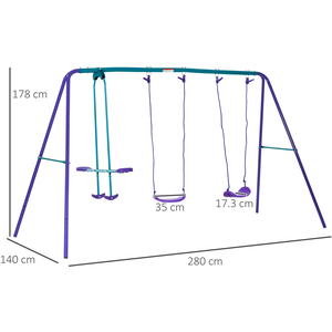 Outsunny Metal Height Adjustable Swings and Seesaw - Purple by Outsunny