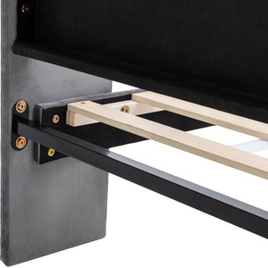 Upholstered Bed with Winged Headboard, Wood Slat Support - Grey by Abrihome